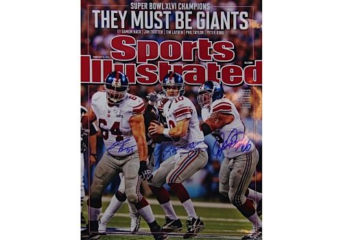 Eli Manning, David Baas, David Diehl Triple Signed "They Must Be Giants" Sports Illustrated Cover Vertical 16x20 Photo (Steiner Sports COA)